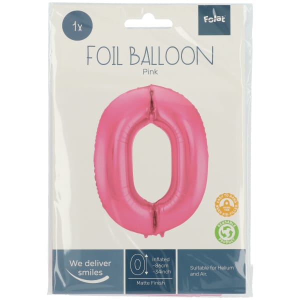 Μπαλόνι Foil Αριθμός "0" Ροζ 86 Εκ. Ύψος - Image 2