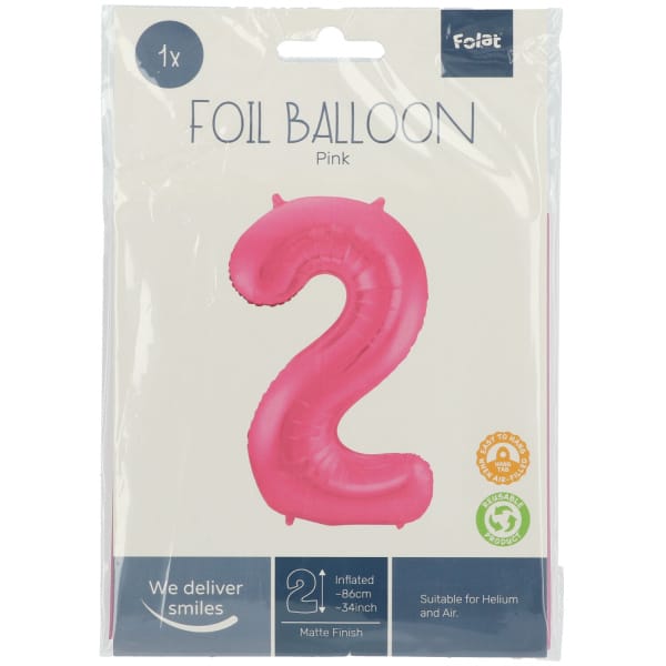 Μπαλόνι Foil Αριθμός "2" Ροζ 86 Εκ. Ύψος - Image 2