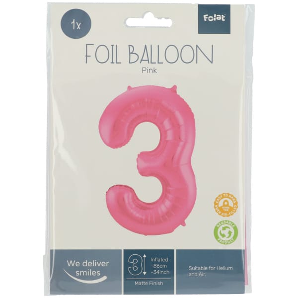 Μπαλόνι Foil Αριθμός "3" Ροζ 86 Εκ. Ύψος - Image 2