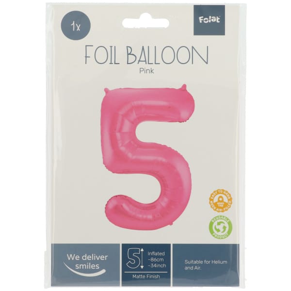 Μπαλόνι Foil Αριθμός "5" Ροζ 86 Εκ. Ύψος - Image 2