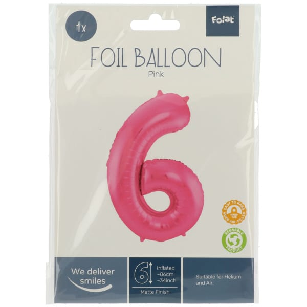 Μπαλόνι Foil Αριθμός "6" Ροζ 86 Εκ. Ύψος - Image 2