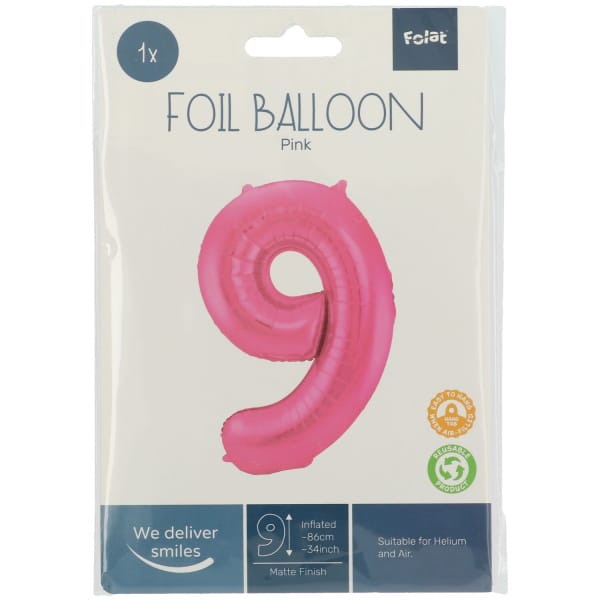 Μπαλόνι Foil Αριθμός "9" Ροζ 86 Εκ. Ύψος - Image 2