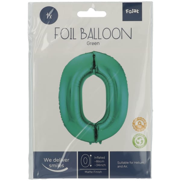 Μπαλόνι Foil Αριθμός "0"  Πράσινο 86 Εκ. Ύψος - Image 2