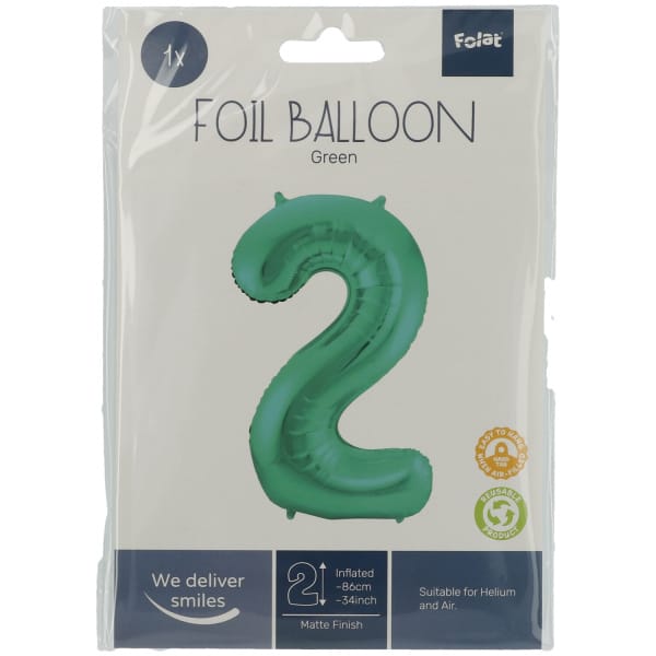 Μπαλόνι Foil Αριθμός "2"  Πράσινο 86 Εκ. Ύψος - Image 2