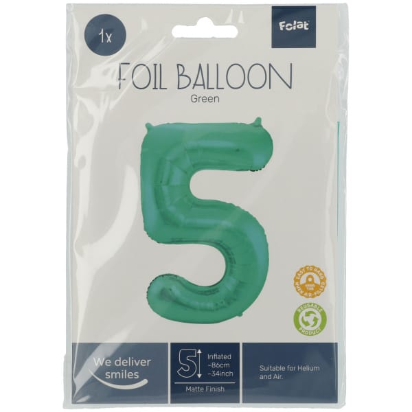 Μπαλόνι Foil Αριθμός "5"  Πράσινο 86 Εκ. Ύψος - Image 2