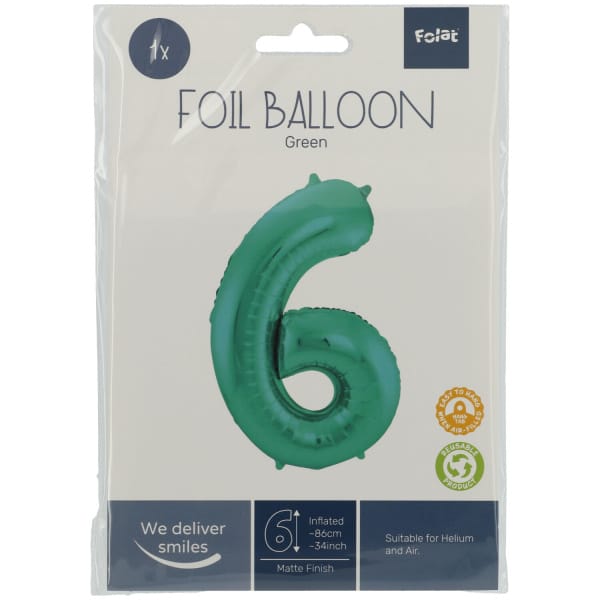 Μπαλόνι Foil Αριθμός "6"  Πράσινο 86 Εκ. Ύψος - Image 2