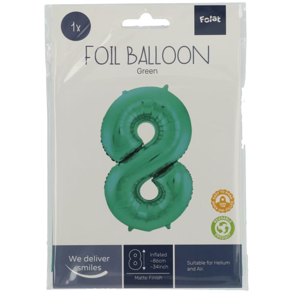 Μπαλόνι Foil Αριθμός "8"  Πράσινο 86 Εκ. Ύψος - Image 2
