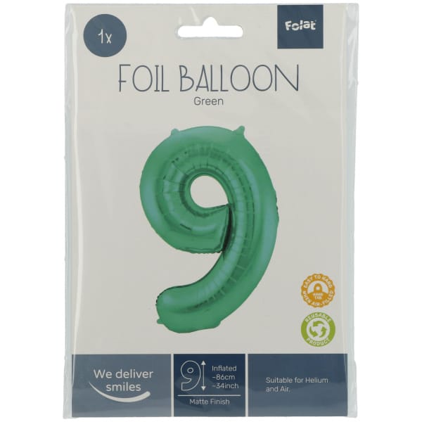 Μπαλόνι Foil Αριθμός "9"  Πράσινο 86 Εκ. Ύψος - Image 2