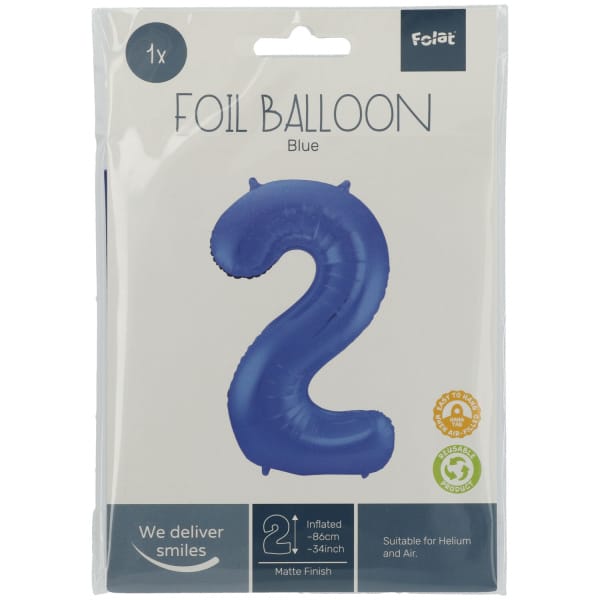 Μπαλόνι Foil Αριθμός "2" Μπλε 86 Εκ. Ύψος - Image 2