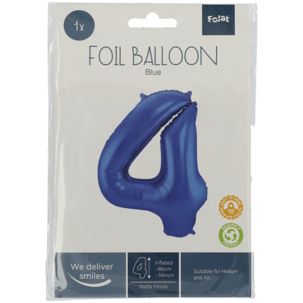 Μπαλόνι Foil Αριθμός "4" Μπλε 86 Εκ. Ύψος - Image 2