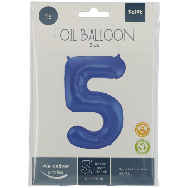 Μπαλόνι Foil Αριθμός "5" Μπλε 86 Εκ. Ύψος - Image 2