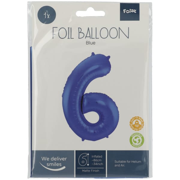 Μπαλόνι Foil Αριθμός "6" Μπλε 86 Εκ. Ύψος - Image 2