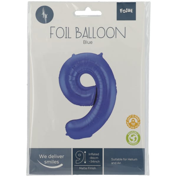 Μπαλόνι Foil Αριθμός "9" Μπλε 86 Εκ. Ύψος - Image 2