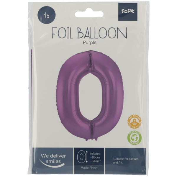 Μπαλόνι Foil Αριθμός "0"  Μωβ 86 Εκ. Ύψος - Image 2