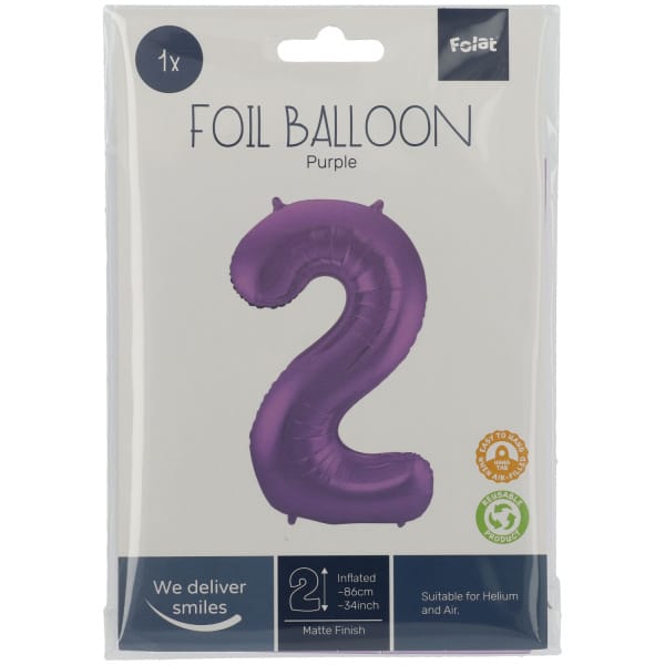 Μπαλόνι Foil Αριθμός "2"  Μωβ 86 Εκ. Ύψος - Image 2