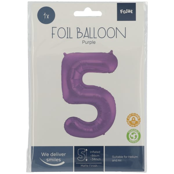 Μπαλόνι Foil Αριθμός "5"  Μωβ 86 Εκ. Ύψος - Image 2