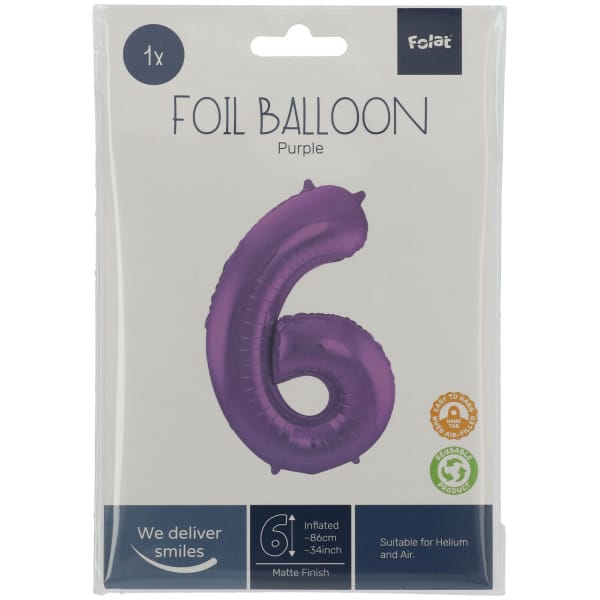 Μπαλόνι Foil Αριθμός "6"  Μωβ 86 Εκ. Ύψος - Image 2