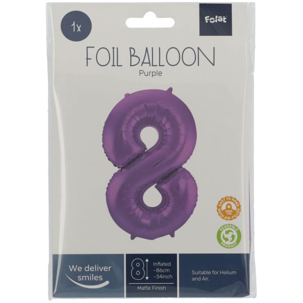 Μπαλόνι Foil Αριθμός "8"  Μωβ 86 Εκ. Ύψος - Image 2