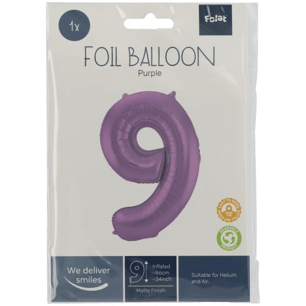 Μπαλόνι Foil Αριθμός "9"  Μωβ 86 Εκ. Ύψος - Image 2