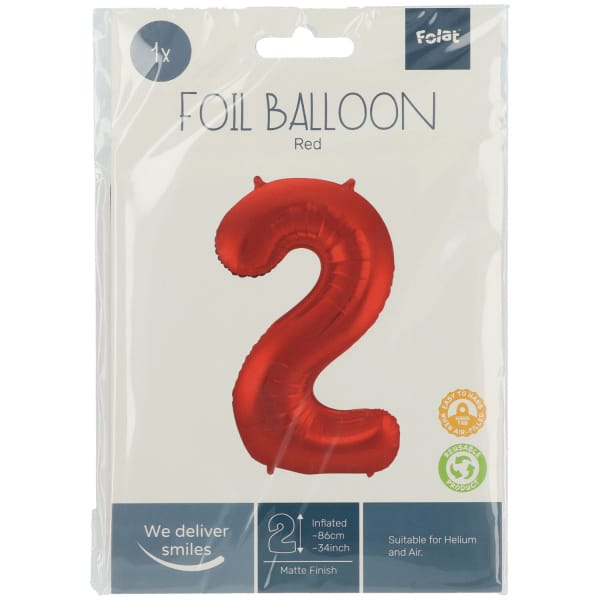 Μπαλόνι Foil Αριθμός "2"  Κόκκινο 86 Εκ. Ύψος - Image 2