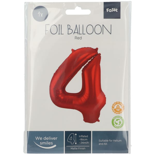 Μπαλόνι Foil Αριθμός "4"  Κόκκινο 86 Εκ. Ύψος - Image 2