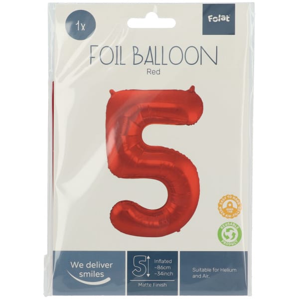 Μπαλόνι Foil Αριθμός "5"  Κόκκινο 86 Εκ. Ύψος - Image 2