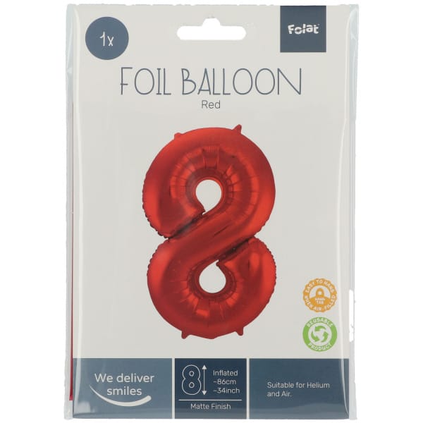 Μπαλόνι Foil Αριθμός "8"  Κόκκινο 86 Εκ. Ύψος - Image 2