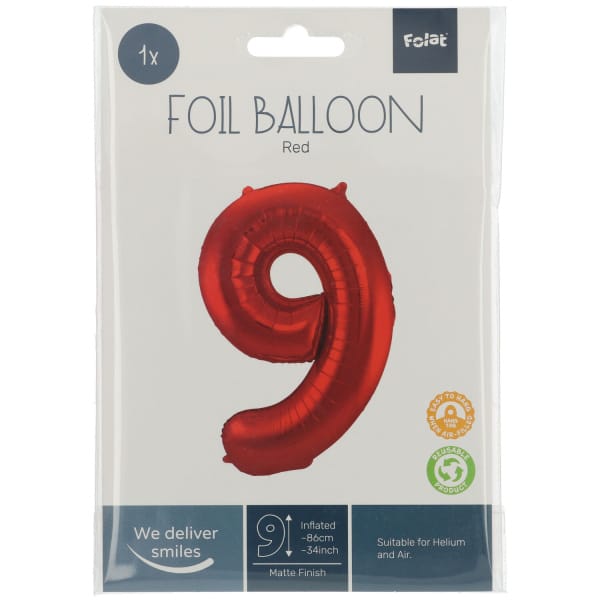 Μπαλόνι Foil Αριθμός "9"  Κόκκινο 86 Εκ. Ύψος - Image 2