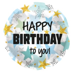 Μπαλόνι Foil 18″ Happy Birthday Stars Blue Gold 45εκ