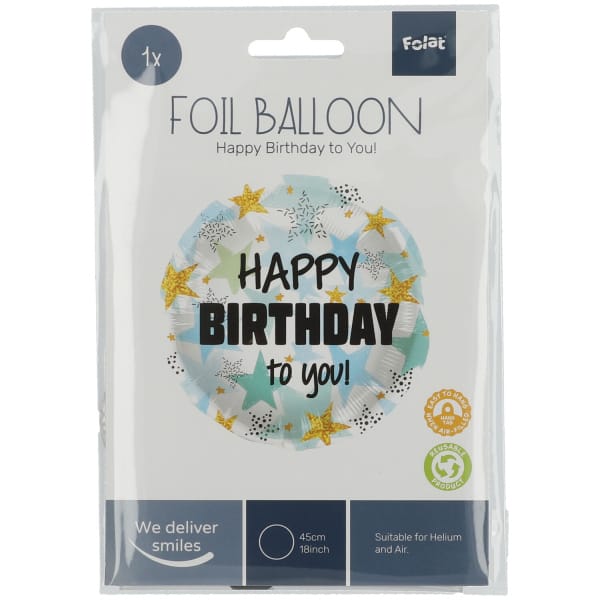 Μπαλόνι Foil 18″ Happy Birthday Stars Blue Gold 45εκ - Image 2