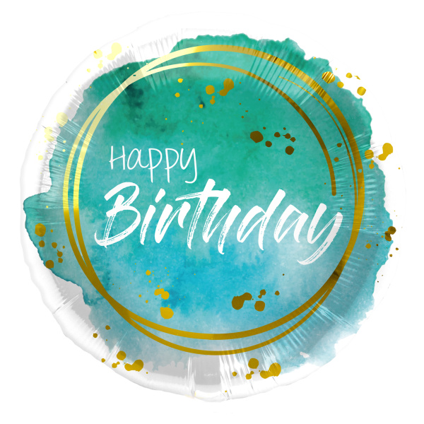 Μπαλόνι Foil 18″ Happy Birthday Watercolor Aqua 45εκ