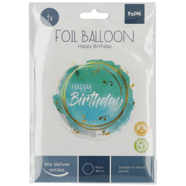Μπαλόνι Foil 18″ Happy Birthday Watercolor Aqua 45εκ - Image 2