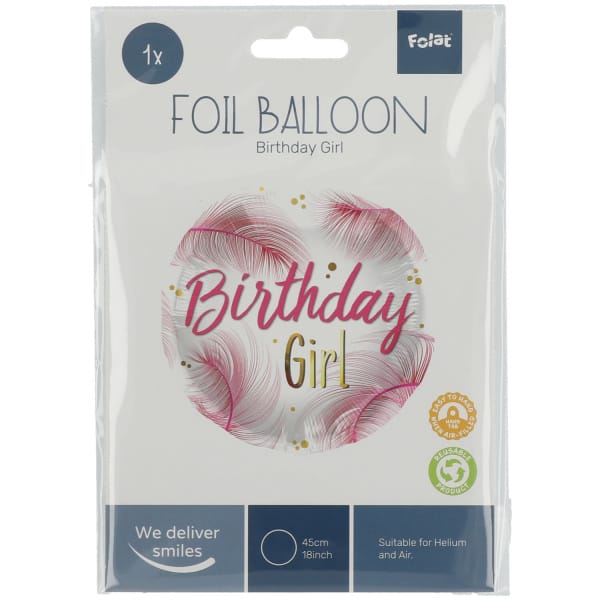 Μπαλόνι Foil 18″ Happy Birthday Girl Feathers 45εκ - Image 2