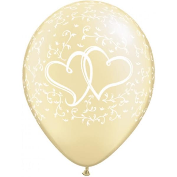 Μπαλόνια Latex 12″ τυπωμένο Περλέ Ιβουάρ Entwined Hearts