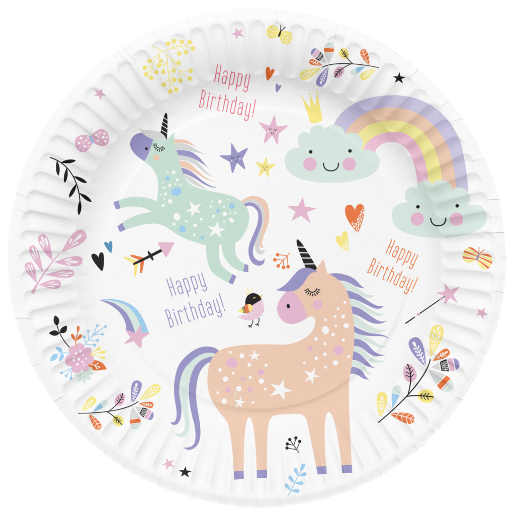 Πιάτα χάρτινα διαμ. 23εκ Unicorns & Rainbows" Συσκ. 8 τεμ