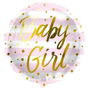 Μπαλόνι Foil "Baby Girl " Ροζ & Λευκές ρίγες -  45εκ διάμετρος