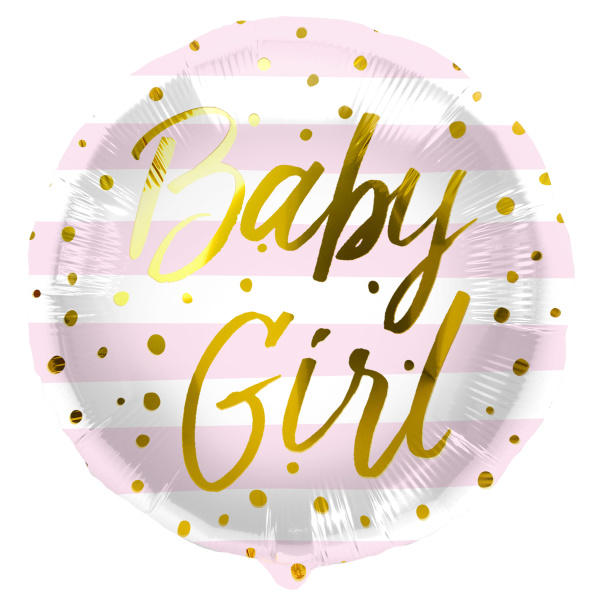 Μπαλόνι Foil "Baby Girl " Ροζ & Λευκές ρίγες -  45εκ διάμετρος