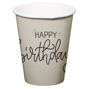 Ποτήρια χάρτινα Happy Birthday 250ml "Creme Noir" - Συσκ. 8 τεμ