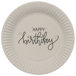 Πιάτα χάρτινα διαμ. 23εκ Happy Birthday "Creme Noir" - Συσκ. 8 τεμ