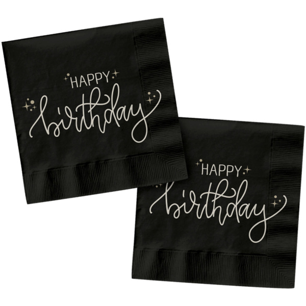 Χαρτοπετσέτες 33 x 33εκ Happy Birthday "Creme Noir" - Συσκ. 20 τεμ