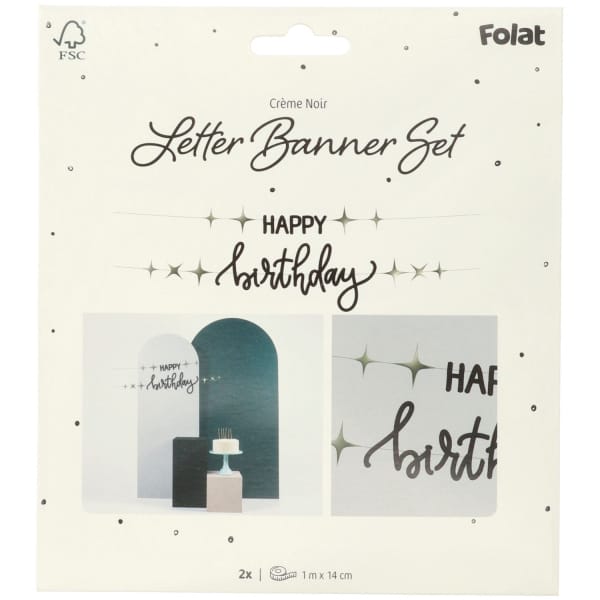 Letter Banner Happy Birthday "Creme Noir" (μήκος 160cm) - Image 2