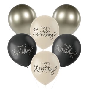 Μπαλόνια Latex 33εκ Happy Birthday "Creme Noir" -  Συσκ. 6 τμχ