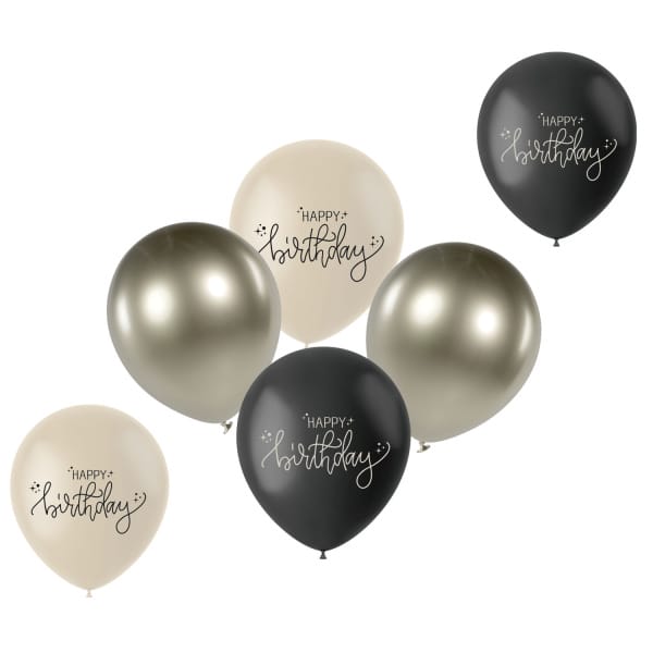 Μπαλόνια Latex 33εκ Happy Birthday "Creme Noir" -  Συσκ. 6 τμχ - Image 2