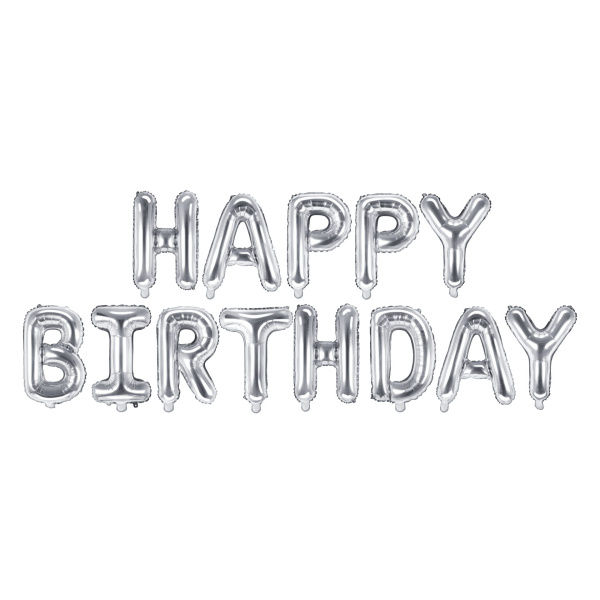 Μπαλόνι Foil γράμματα " Happy Birthday"  Ασημί,  340 x 35 εκ (134 x 14'')