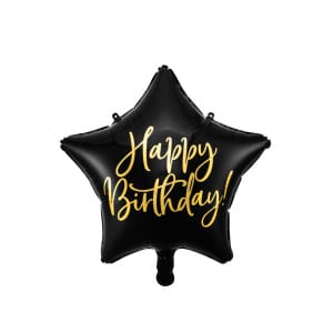Μπαλόνι Foil Happy Birthday σχήμα αστέρι Black & Gold -  45εκ διάμ.