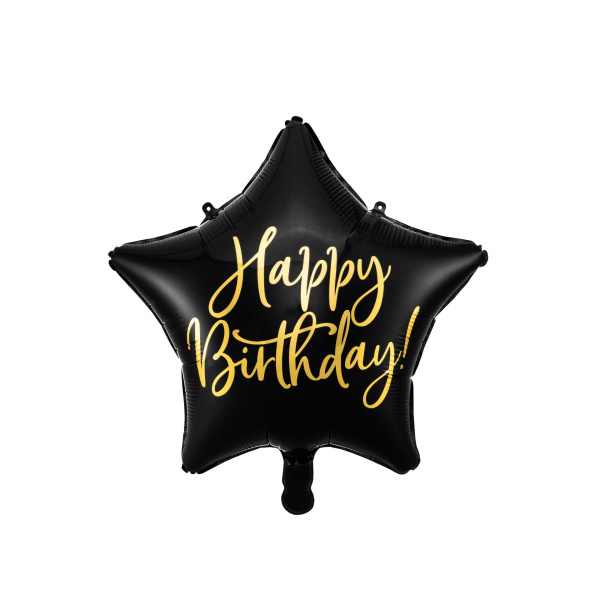 Μπαλόνι Foil Happy Birthday σχήμα αστέρι Black & Gold -  45εκ διάμ.