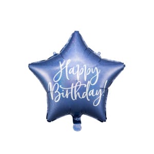 Μπαλόνι Foil Happy Birthday σχήμα αστέρι Blue Navy -  45εκ διάμ.