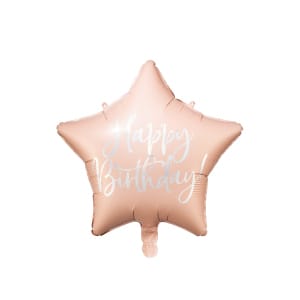 Μπαλόνι Foil Happy Birthday σχήμα αστέρι Ροζ Χρυσό παστέλ -  45εκ διάμ.