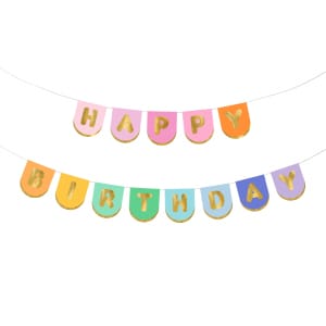 Banner "Happy Birthday" Πολύχρωμο με χρυσά γράμματα (μήκος 163cm)