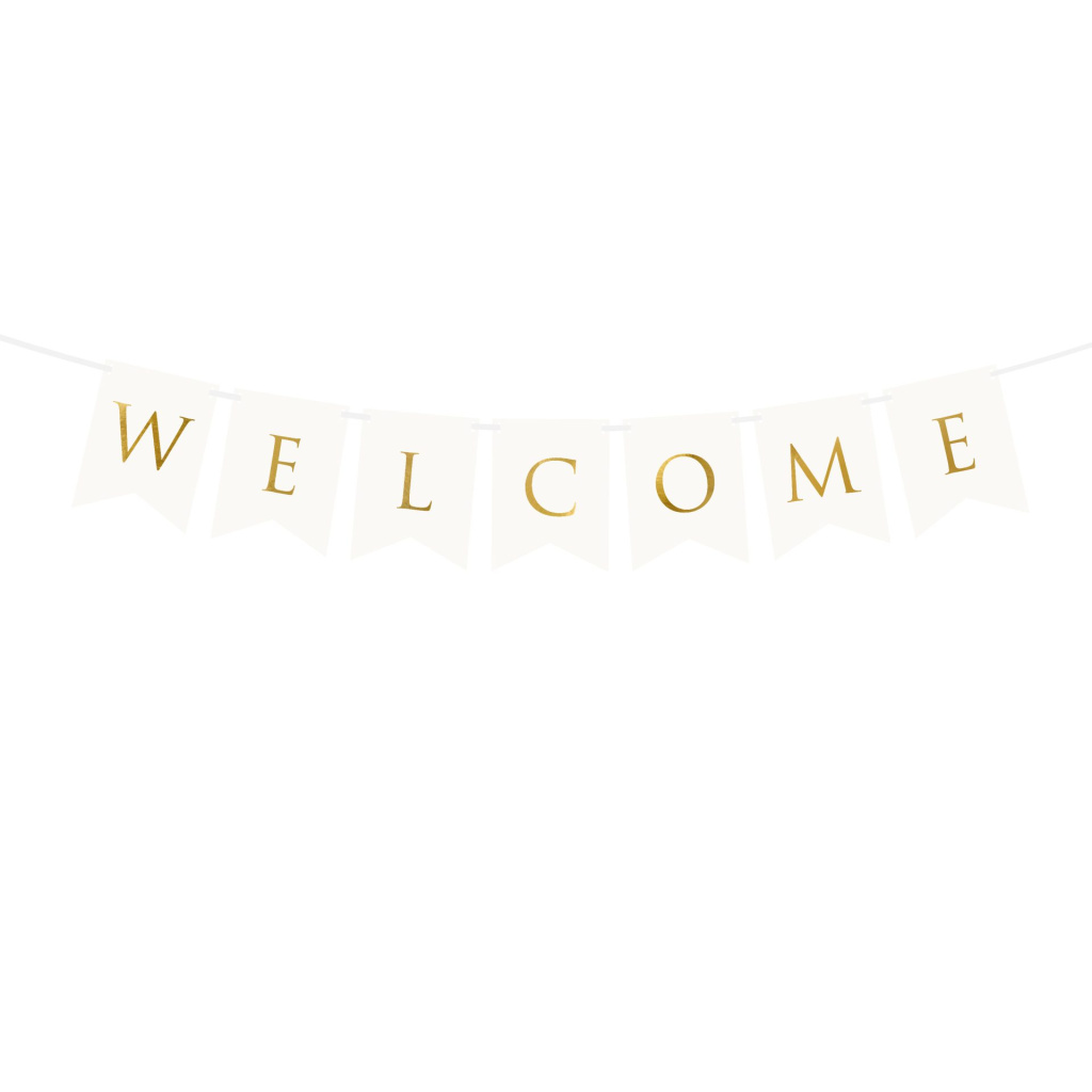 Banner "Welcome" Λευκό με Χρυσά Γράμματα (μήκος 95cm)